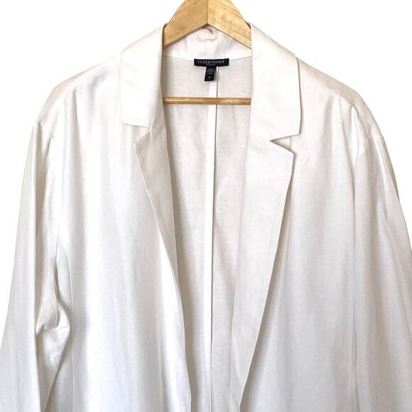 EILEEN FISHER Lyocell Linen Notch Collar Open-Front Blazer in White, Size 3X - Picture 7 of 12